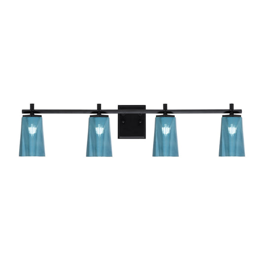 Toltec Franklin 4-Light Bath Bar | Modern Matte Black Steel and Blue Gradient Glass | Bathroom Vanity & Powder Room | 5.5 x 11.25 in | Model 1214-MB-265