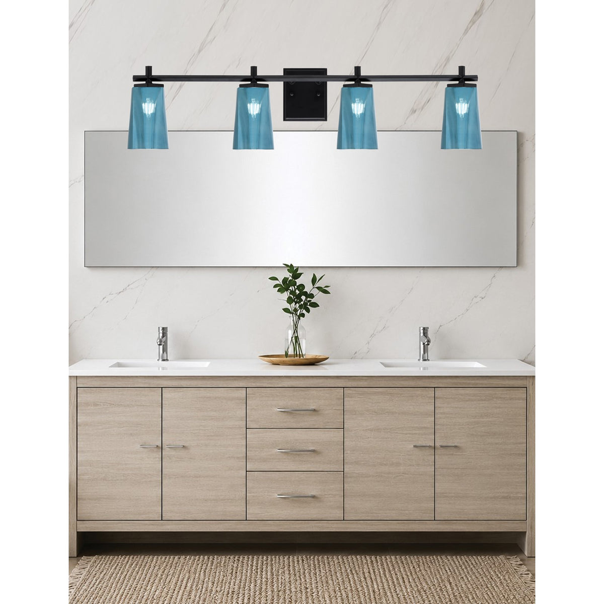 Toltec Franklin 4-Light Bath Bar | Modern Matte Black Steel and Blue Gradient Glass | Bathroom Vanity & Powder Room | 5.5 x 11.25 in | Model 1214-MB-265