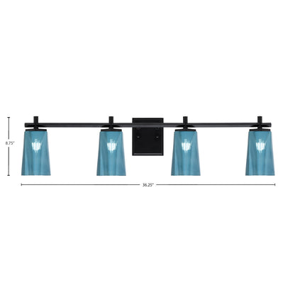 Toltec Franklin 4-Light Bath Bar | Modern Matte Black Steel and Blue Gradient Glass | Bathroom Vanity & Powder Room | 5.5 x 11.25 in | Model 1214-MB-265