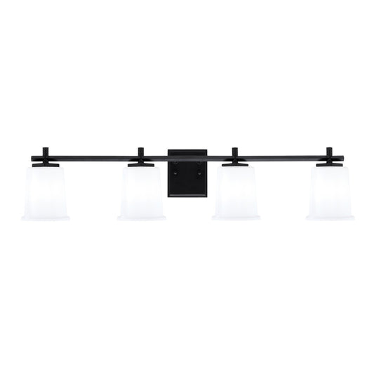 Toltec Franklin 4-Light Bath Bar | Modern Matte Black Steel and White Opal Glass | Bathroom Vanity & Powder Room | 5.5 x 10.25 in | Model 1214-MB-5031
