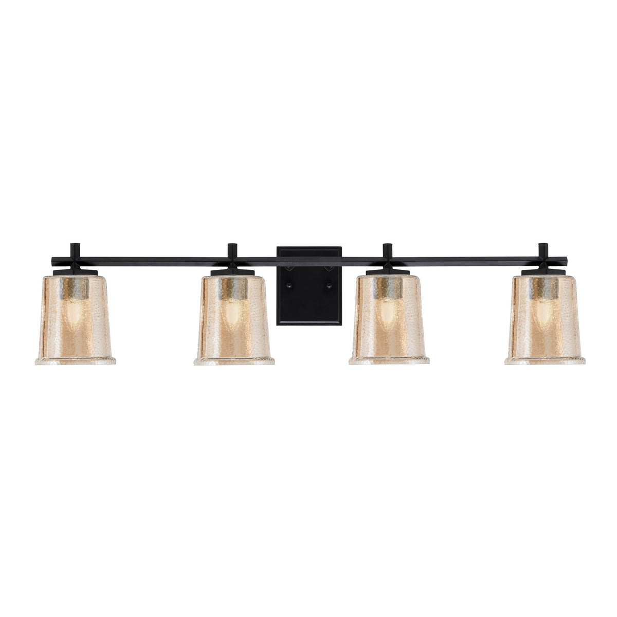 Toltec Franklin 4-Light Bath Bar | Modern Matte Black and Amber Bubble Glass | Bathroom Vanity Light | 5.5 x 10.25 in | Model 1214-MB-5033