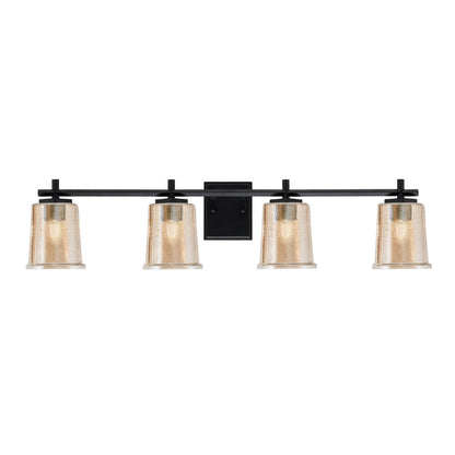 Toltec Franklin 4-Light Bath Bar | Modern Matte Black and Amber Bubble Glass | Bathroom Vanity Light | 5.5 x 10.25 in | Model 1214-MB-5033