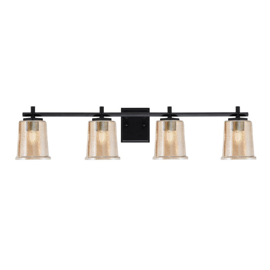 Toltec Franklin 4-Light Bath Bar | Modern Matte Black and Amber Bubble Glass | Bathroom Vanity Light | 5.5 x 10.25 in | Model 1214-MB-5033