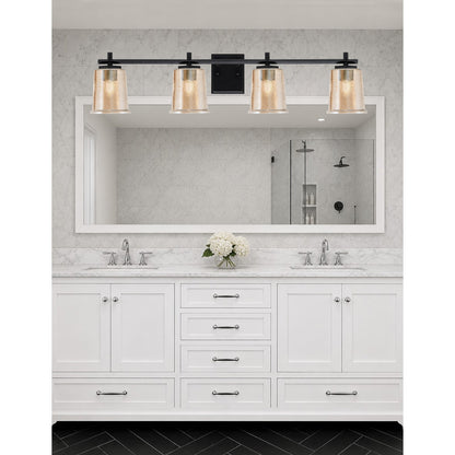 Toltec Franklin 4-Light Bath Bar | Modern Matte Black and Amber Bubble Glass | Bathroom Vanity Light | 5.5 x 10.25 in | Model 1214-MB-5033