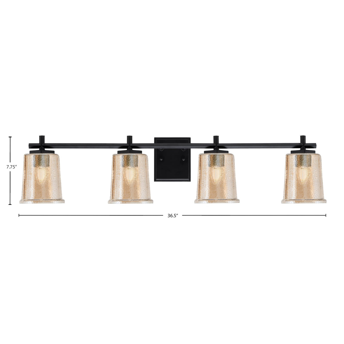 Toltec Franklin 4-Light Bath Bar | Modern Matte Black and Amber Bubble Glass | Bathroom Vanity Light | 5.5 x 10.25 in | Model 1214-MB-5033