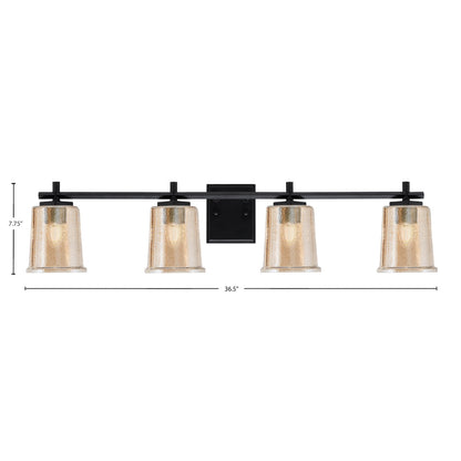 Toltec Franklin 4-Light Bath Bar | Modern Matte Black and Amber Bubble Glass | Bathroom Vanity Light | 5.5 x 10.25 in | Model 1214-MB-5033