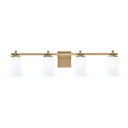 Toltec Franklin 4-Light Bath Bar | Modern New Age Brass and White Opal Glass | Bathroom Vanity Light | 5.5 x 11.25 in | Model 1214-NAB-261