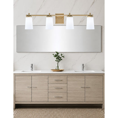 Toltec Franklin 4-Light Bath Bar | Modern New Age Brass and White Opal Glass | Bathroom Vanity Light | 5.5 x 11.25 in | Model 1214-NAB-261