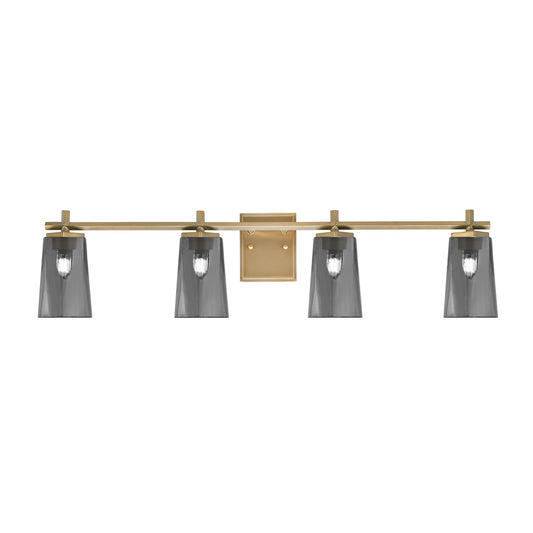 Toltec Franklin 4-Light Bath Bar | Modern New Age Brass and Smoke Bubble Glass | Bathroom Vanity Light | 5.5 x 11.25 in | Model 1214-NAB-262