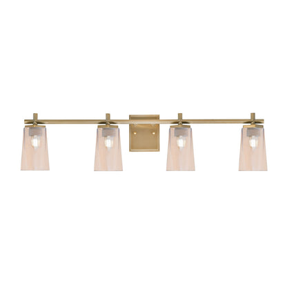 Toltec Franklin 4-Light Bath Bar | Modern New Age Brass and Amber Gradient Glass | Bathroom Vanity Light | 5.5 x 11.25 in | Model 1214-NAB-263
