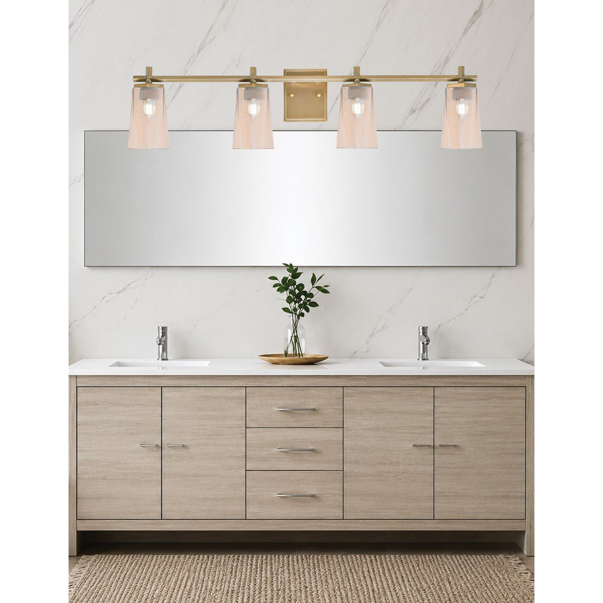 Toltec Franklin 4-Light Bath Bar | Modern New Age Brass and Amber Gradient Glass | Bathroom Vanity Light | 5.5 x 11.25 in | Model 1214-NAB-263