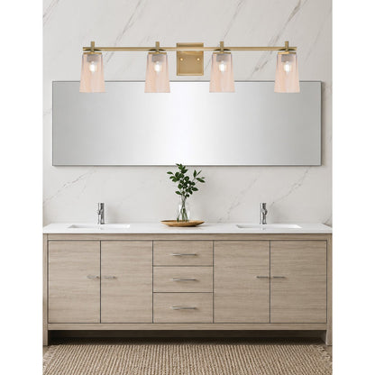 Toltec Franklin 4-Light Bath Bar | Modern New Age Brass and Amber Gradient Glass | Bathroom Vanity Light | 5.5 x 11.25 in | Model 1214-NAB-263