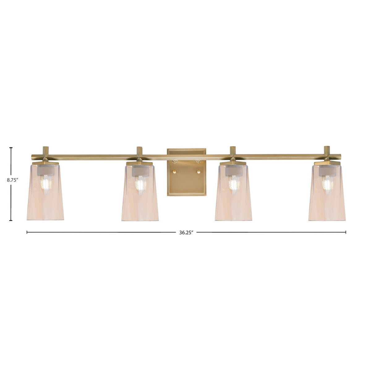 Toltec Franklin 4-Light Bath Bar | Modern New Age Brass and Amber Gradient Glass | Bathroom Vanity Light | 5.5 x 11.25 in | Model 1214-NAB-263
