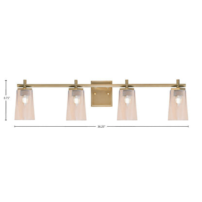 Toltec Franklin 4-Light Bath Bar | Modern New Age Brass and Amber Gradient Glass | Bathroom Vanity Light | 5.5 x 11.25 in | Model 1214-NAB-263