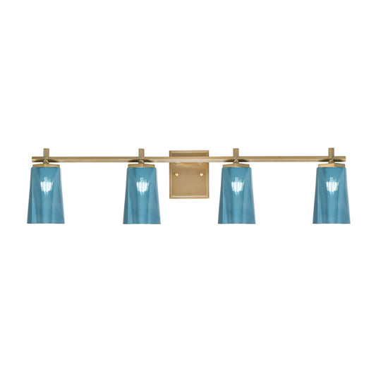 Toltec Franklin 4-Light Bath Bar | Modern New Age Brass and Blue Gradient Glass | Bathroom Vanity & Powder Room | 5.5 x 11.25 in | Model 1214-NAB-265