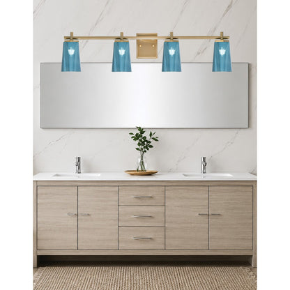 Toltec Franklin 4-Light Bath Bar | Modern New Age Brass and Blue Gradient Glass | Bathroom Vanity & Powder Room | 5.5 x 11.25 in | Model 1214-NAB-265