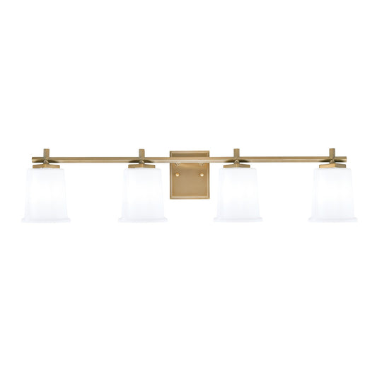Toltec Franklin 4-Light Bath Bar | Modern New Age Brass and White Opal Glass | Bathroom Vanity & Powder Room | 5.5 x 10.25 in | Model 1214-NAB-5031
