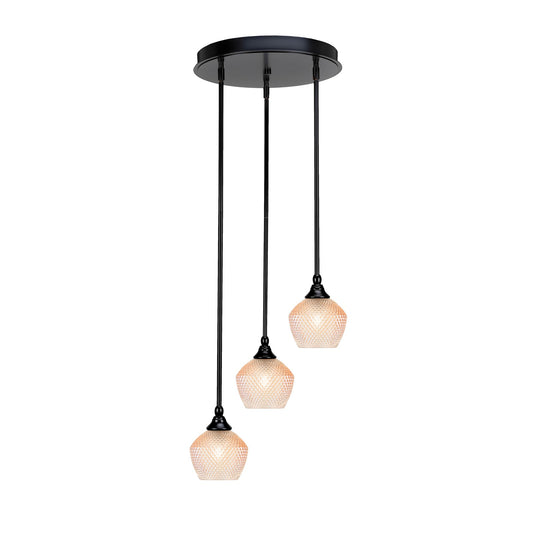 Toltec Empire 15in 3-Light Cluster Pendant | Industrial Matte Black Steel and Amber Textured Glass | Kitchen Island & Dining Room | 15 x 10.5 in | Model 2143-MB-4623