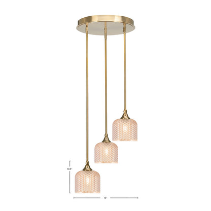 Toltec Empire 3-Light Cluster Pendant | New Age Brass Steel and Amber Textured Glass | Kitchen Island & Dining Room | 15 x 10.5 in | Model 2143-NAB-4613