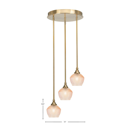 Toltec Empire 15in 3-Light Cluster Pendant | Modern New Age Brass Steel and Amber Textured Glass | Kitchen Island & Dining Room | 15 x 10.5 in | Model 2143-NAB-4623