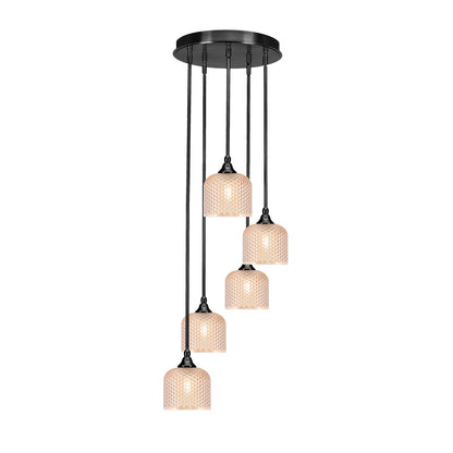Toltec Empire 5-Light Cluster Pendant | Matte Black Steel and Amber Textured Glass | Kitchen Island & Dining Room | 15.25 x 10.5 in | Model 2145-MB-4613