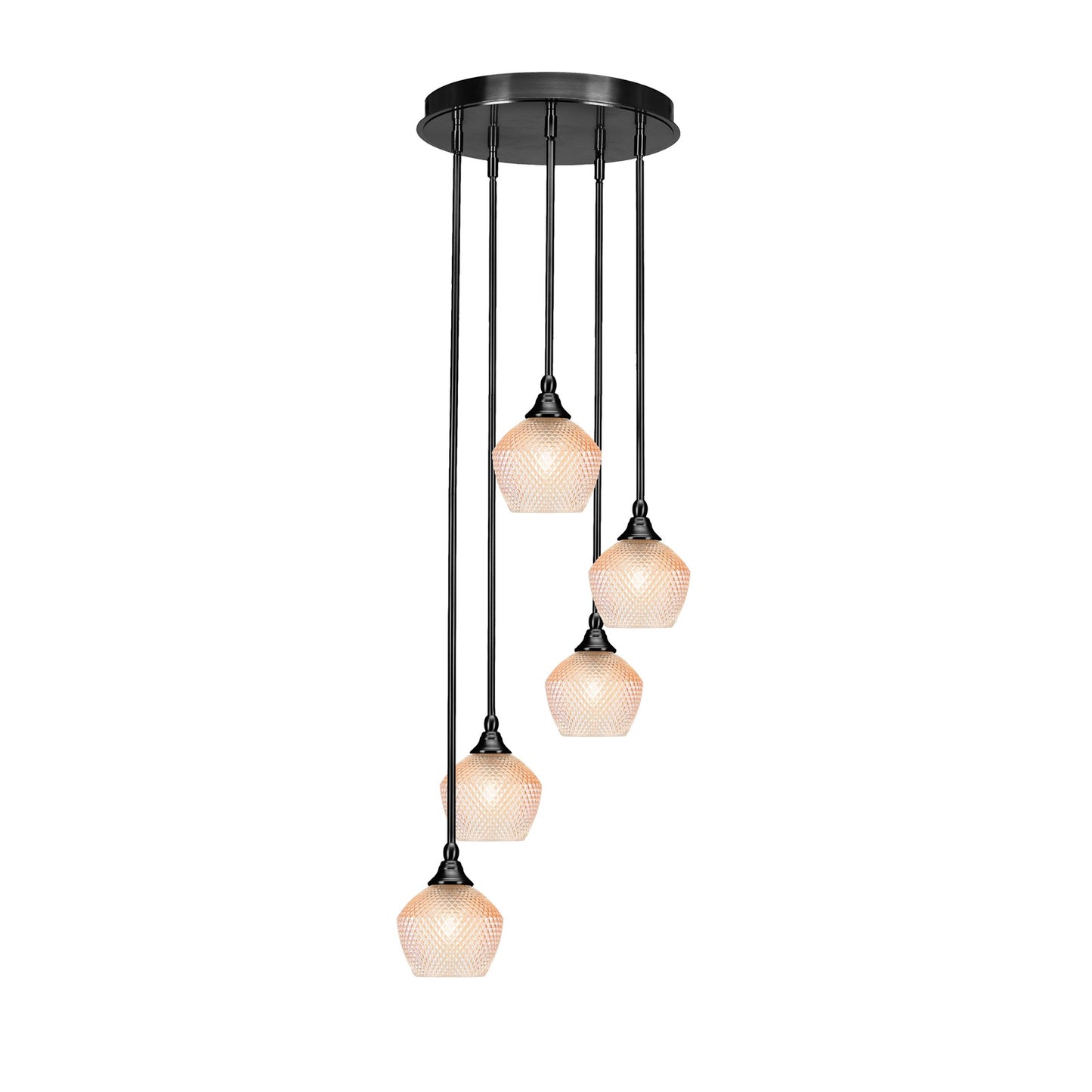 Toltec Empire 15in 5-Light Pendant | Industrial Matte Black Steel and Amber Textured Glass | Kitchen Island & Dining Room | 15.25 x 15.25 x 10.5 in | Model 2145-MB-4623