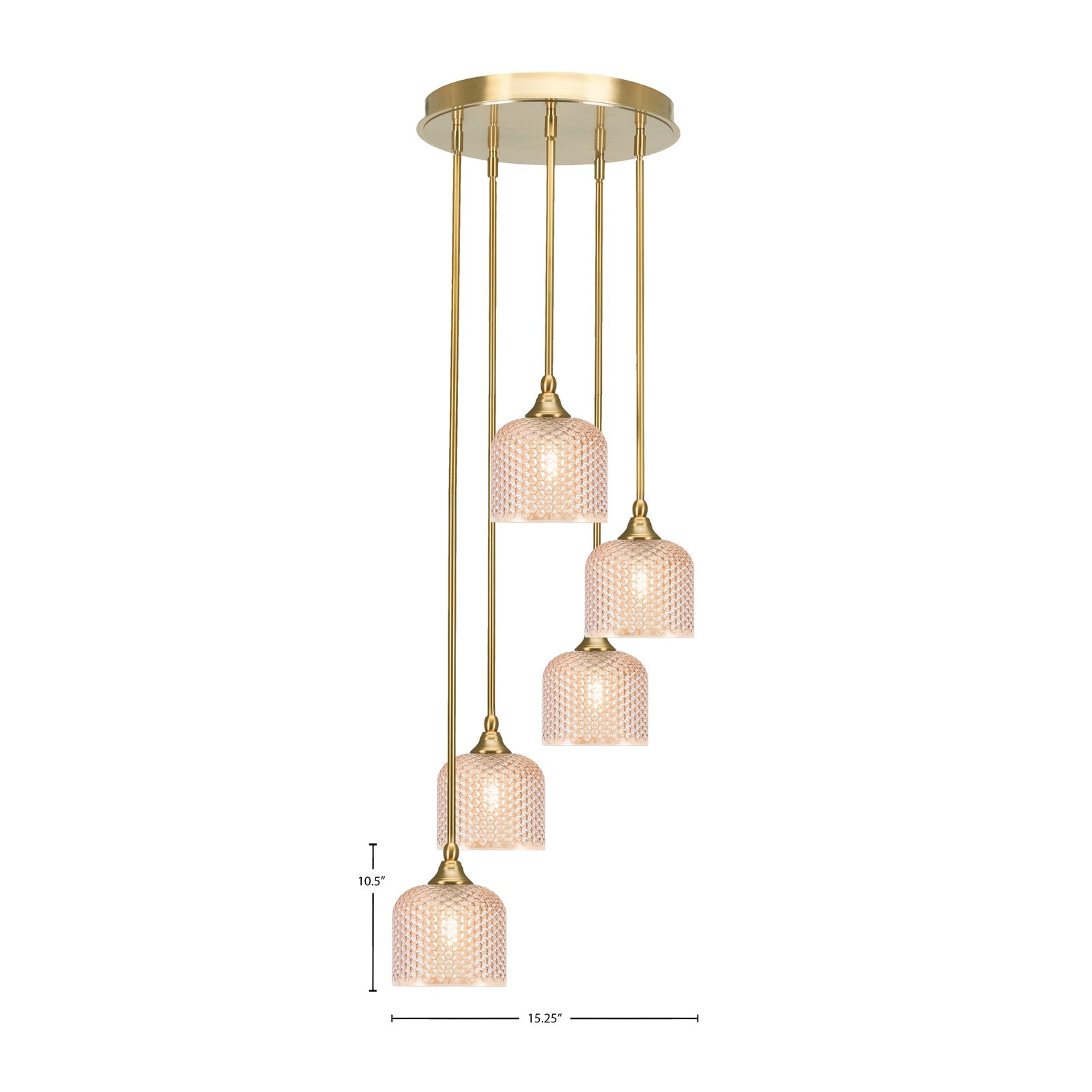 Toltec Empire 5-Light Cluster Pendant | New Age Brass Steel and Amber Textured Glass | Kitchen Island & Dining Room | 15.25 x 10.5 in | Model 2145-NAB-4613