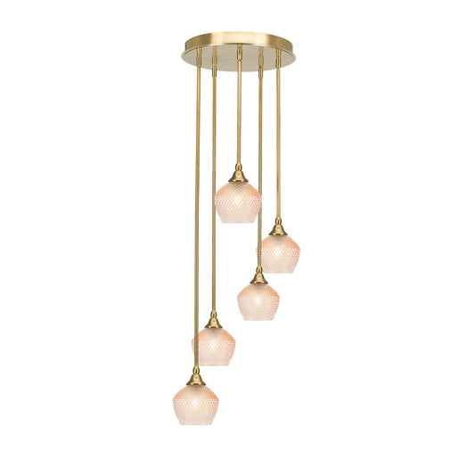 Toltec Empire 15in 5-Light Pendant | Refined New Age Brass Steel and Amber Textured Glass | Kitchen Island & Dining Room | 15.25 x 15.25 x 10.5 in | Model 2145-NAB-4623