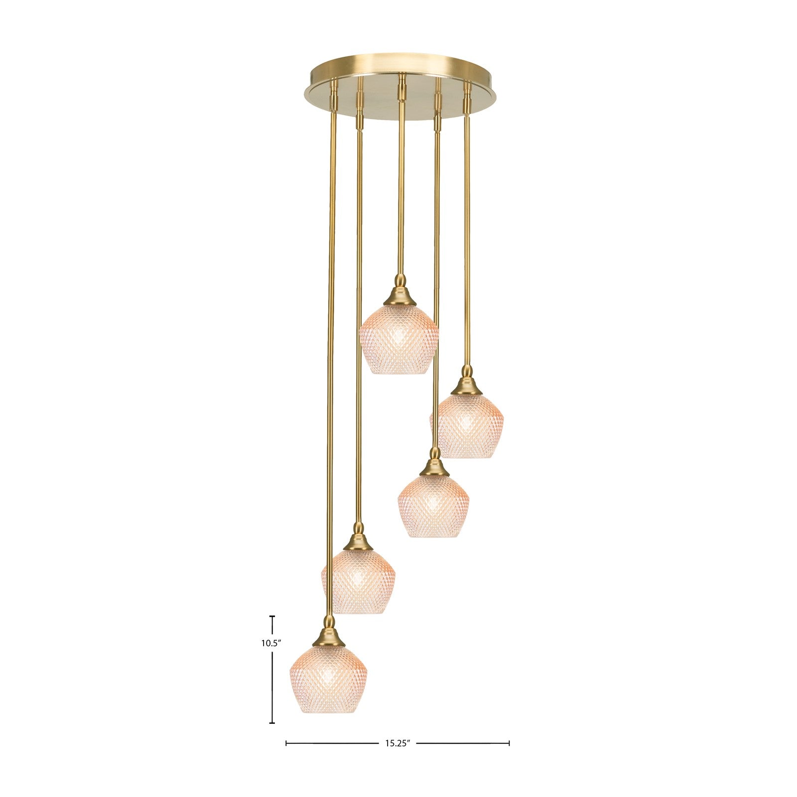 Toltec Empire 15in 5-Light Pendant | Refined New Age Brass Steel and Amber Textured Glass | Kitchen Island & Dining Room | 15.25 x 15.25 x 10.5 in | Model 2145-NAB-4623