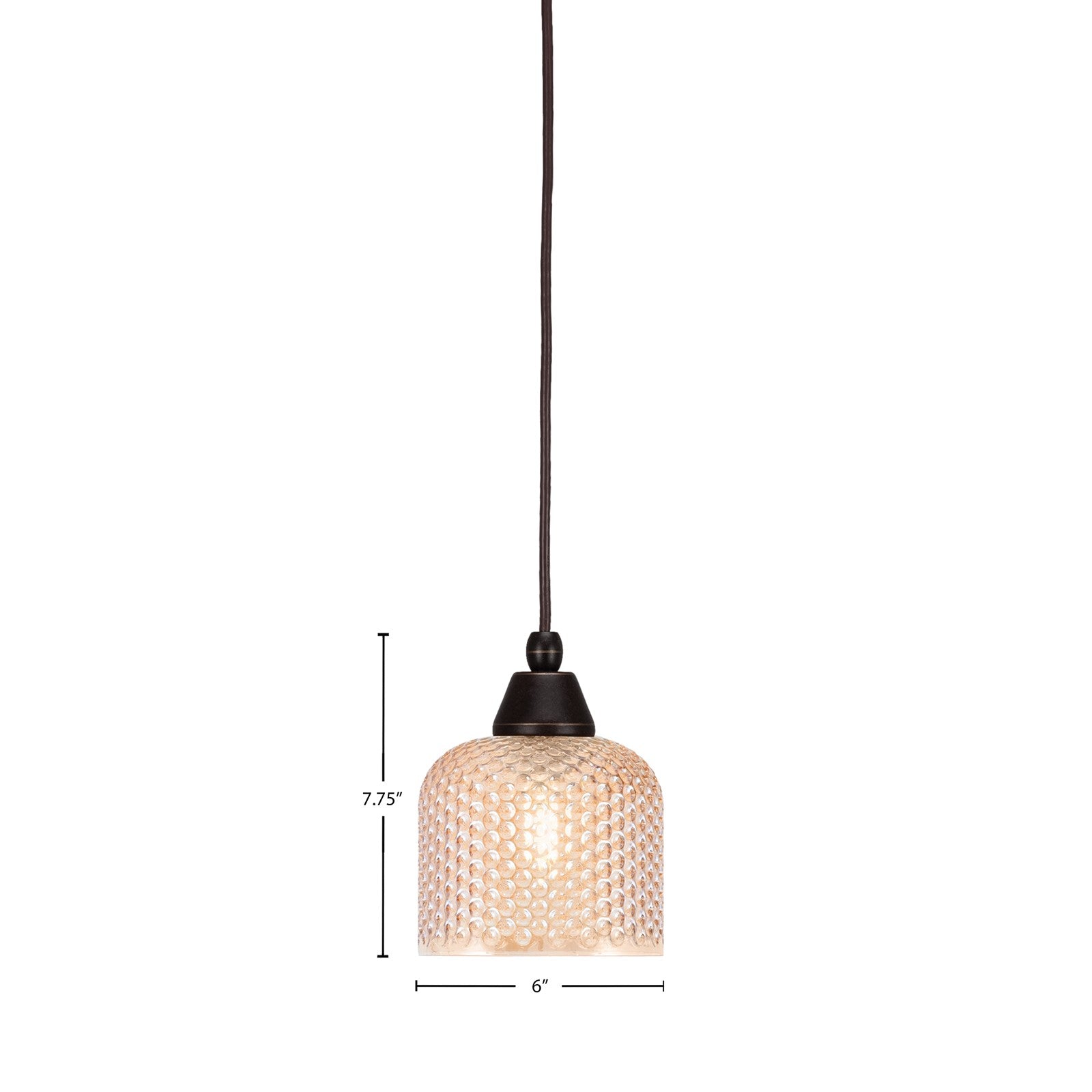 Toltec Cord 1-Light Mini Pendant | Dark Granite Steel and Amber Textured Glass | Kitchen Island & Counter Accent | 6 x 7.75 in | Model 22-DG-4613