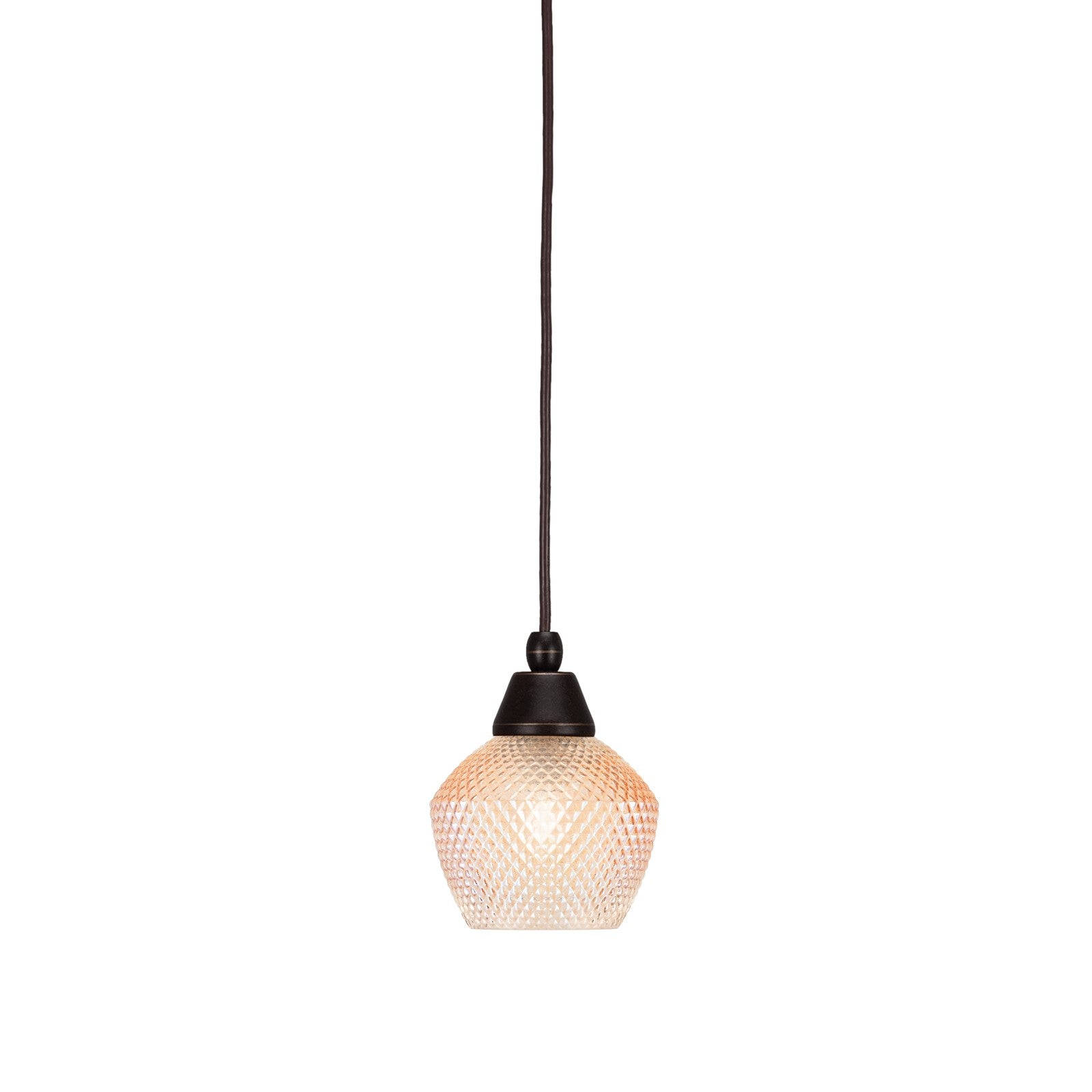 Toltec Cord 6in 1-Light Mini Pendant | Industrial Dark Granite Steel and Amber Textured Glass | Kitchen Island & Accent Lighting | 6 x 6 x 7.75 in | Model 22-DG-4623