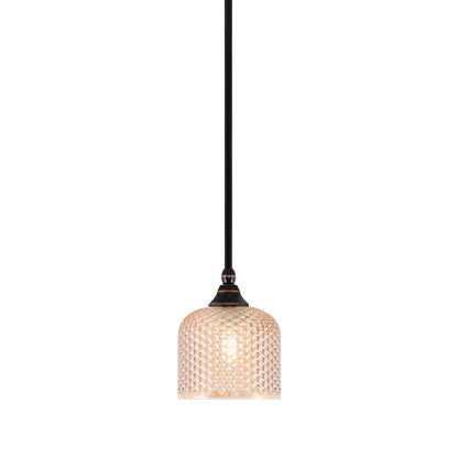 Toltec Stem 6in 1-Light Mini Pendant | Black Copper Steel and Amber Textured Glass | Kitchen Island & Counter | 6 x 7.5 in | Model 23-BC-4613