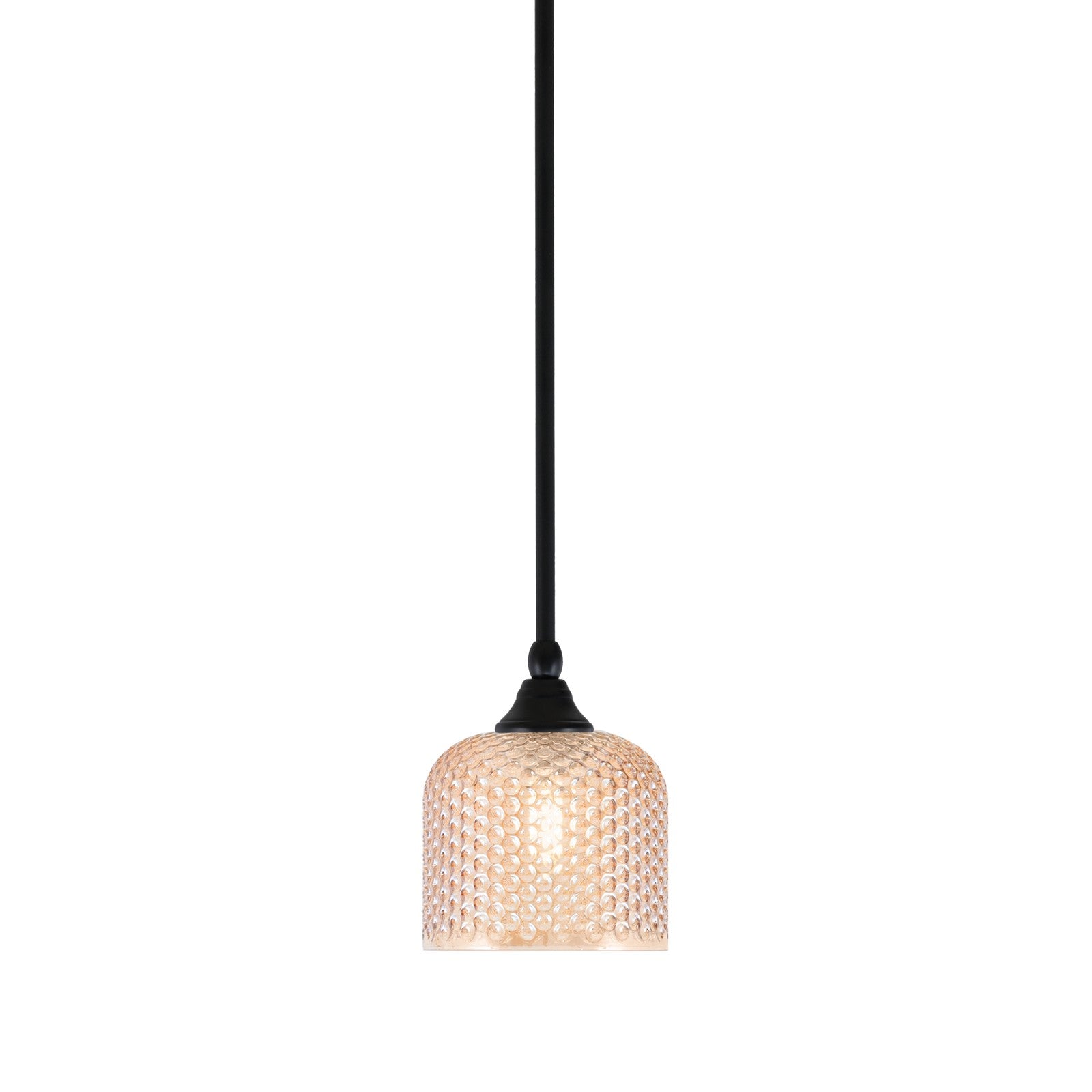 Toltec Stem 6in 1-Light Mini Pendant | Matte Black Steel and Amber Textured Glass | Kitchen Island & Counter | 6 x 7.5 in | Model 23-MB-4613