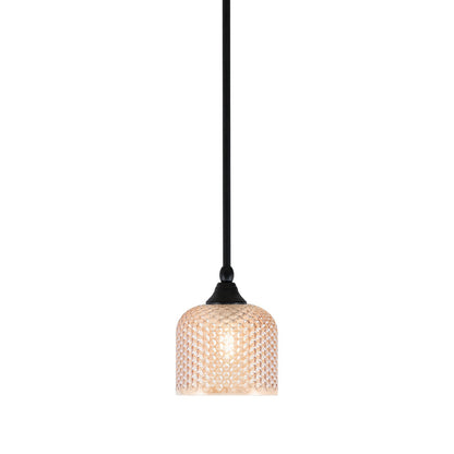 Toltec Stem 6in 1-Light Mini Pendant | Matte Black Steel and Amber Textured Glass | Kitchen Island & Counter | 6 x 7.5 in | Model 23-MB-4613