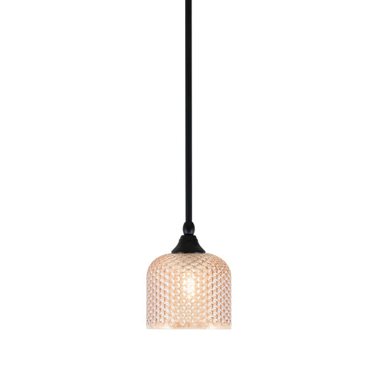 Toltec Stem 6in 1-Light Mini Pendant | Matte Black Steel and Amber Textured Glass | Kitchen Island & Counter | 6 x 7.5 in | Model 23-MB-4613