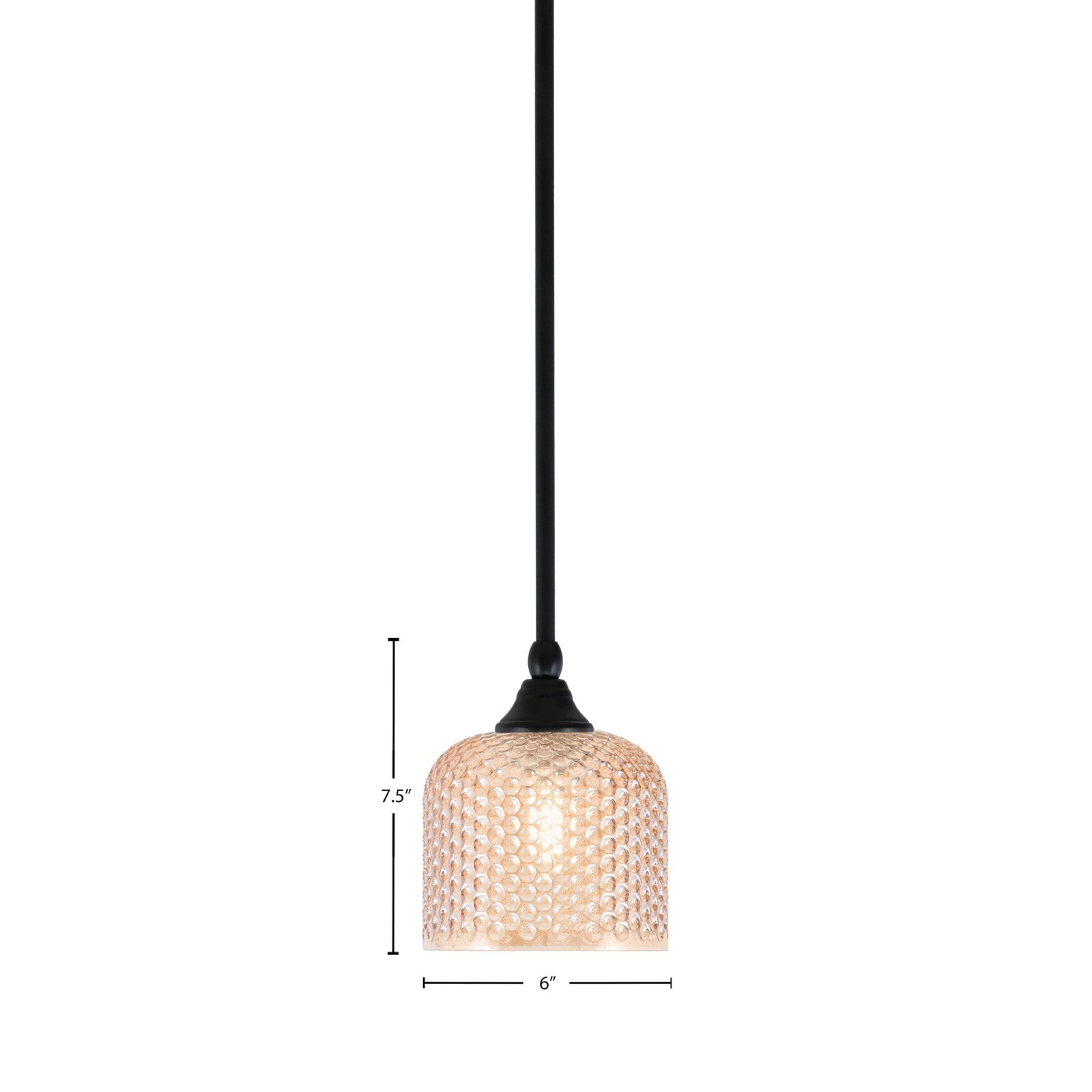 Toltec Stem 6in 1-Light Mini Pendant | Matte Black Steel and Amber Textured Glass | Kitchen Island & Counter | 6 x 7.5 in | Model 23-MB-4613
