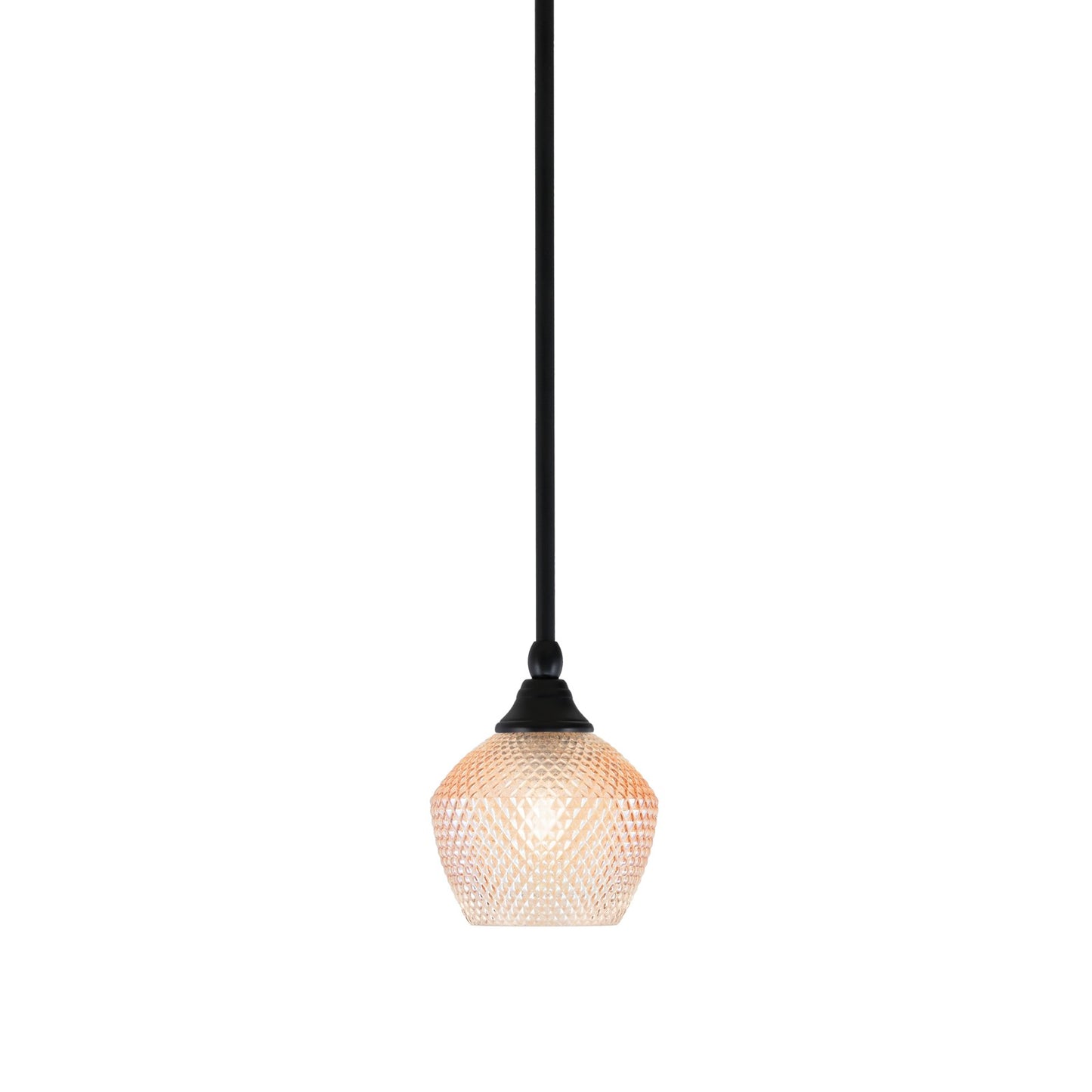 Toltec Stem 6in 1-Light Mini Pendant | Industrial Matte Black Steel and Amber Textured Glass | Kitchen Island & Counter Accent | 6 x 7.5 in | Model 23-MB-4623