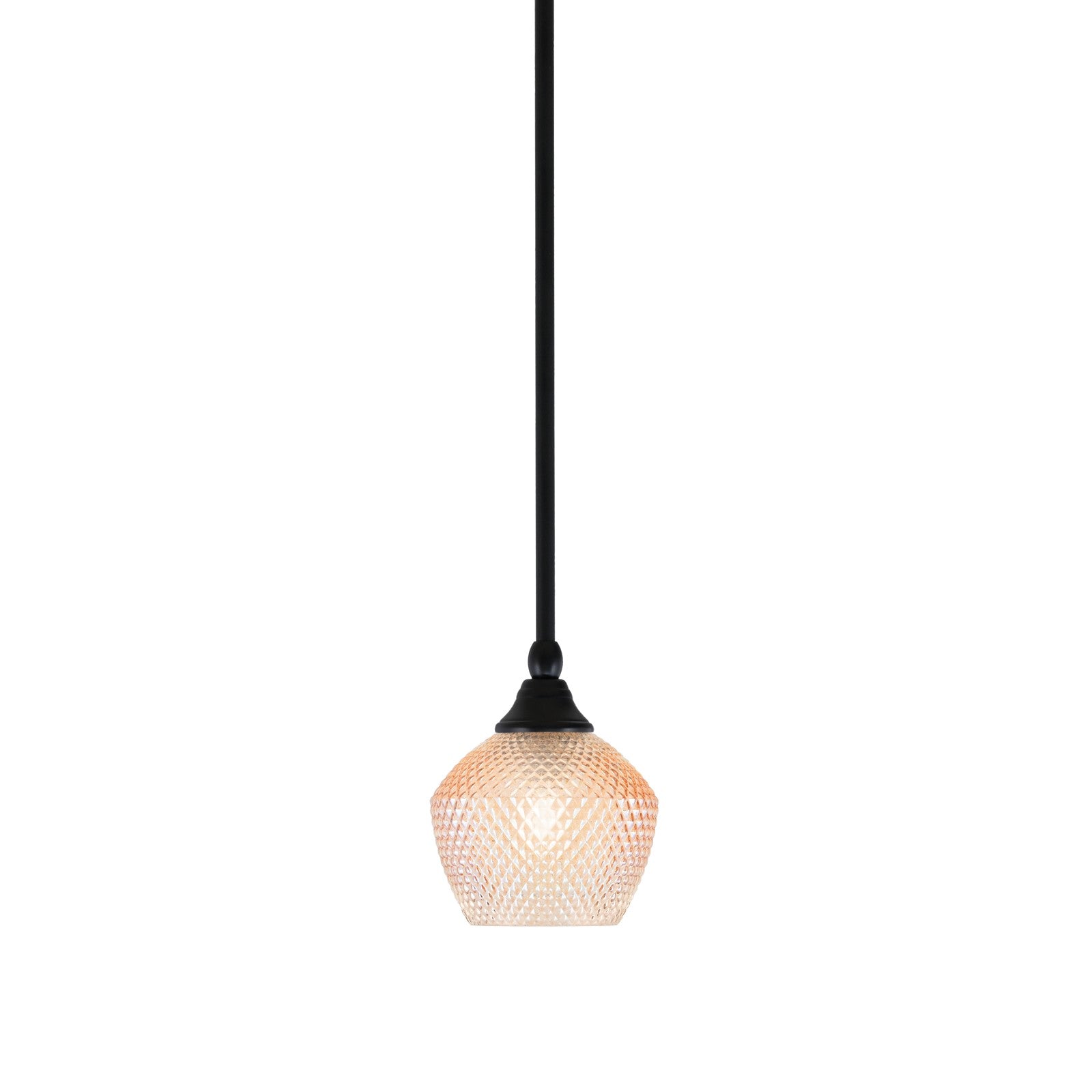 Toltec Stem 6in 1-Light Mini Pendant | Industrial Matte Black Steel and Amber Textured Glass | Kitchen Island & Counter Accent | 6 x 7.5 in | Model 23-MB-4623