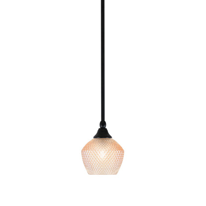 Toltec Stem 6in 1-Light Mini Pendant | Industrial Matte Black Steel and Amber Textured Glass | Kitchen Island & Counter Accent | 6 x 7.5 in | Model 23-MB-4623