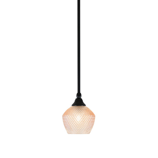 Toltec Stem 6in 1-Light Mini Pendant | Industrial Matte Black Steel and Amber Textured Glass | Kitchen Island & Counter Accent | 6 x 7.5 in | Model 23-MB-4623