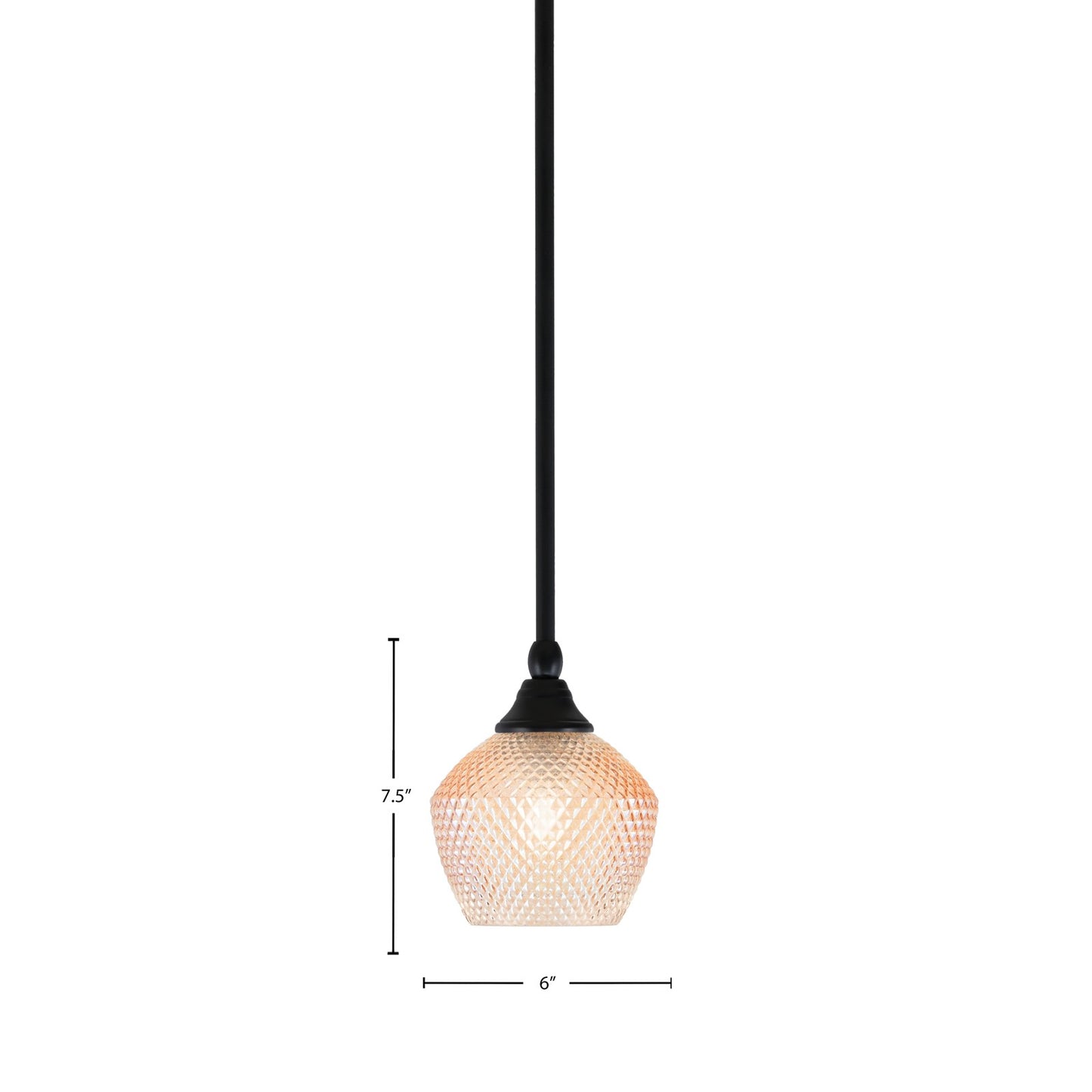 Toltec Stem 6in 1-Light Mini Pendant | Industrial Matte Black Steel and Amber Textured Glass | Kitchen Island & Counter Accent | 6 x 7.5 in | Model 23-MB-4623