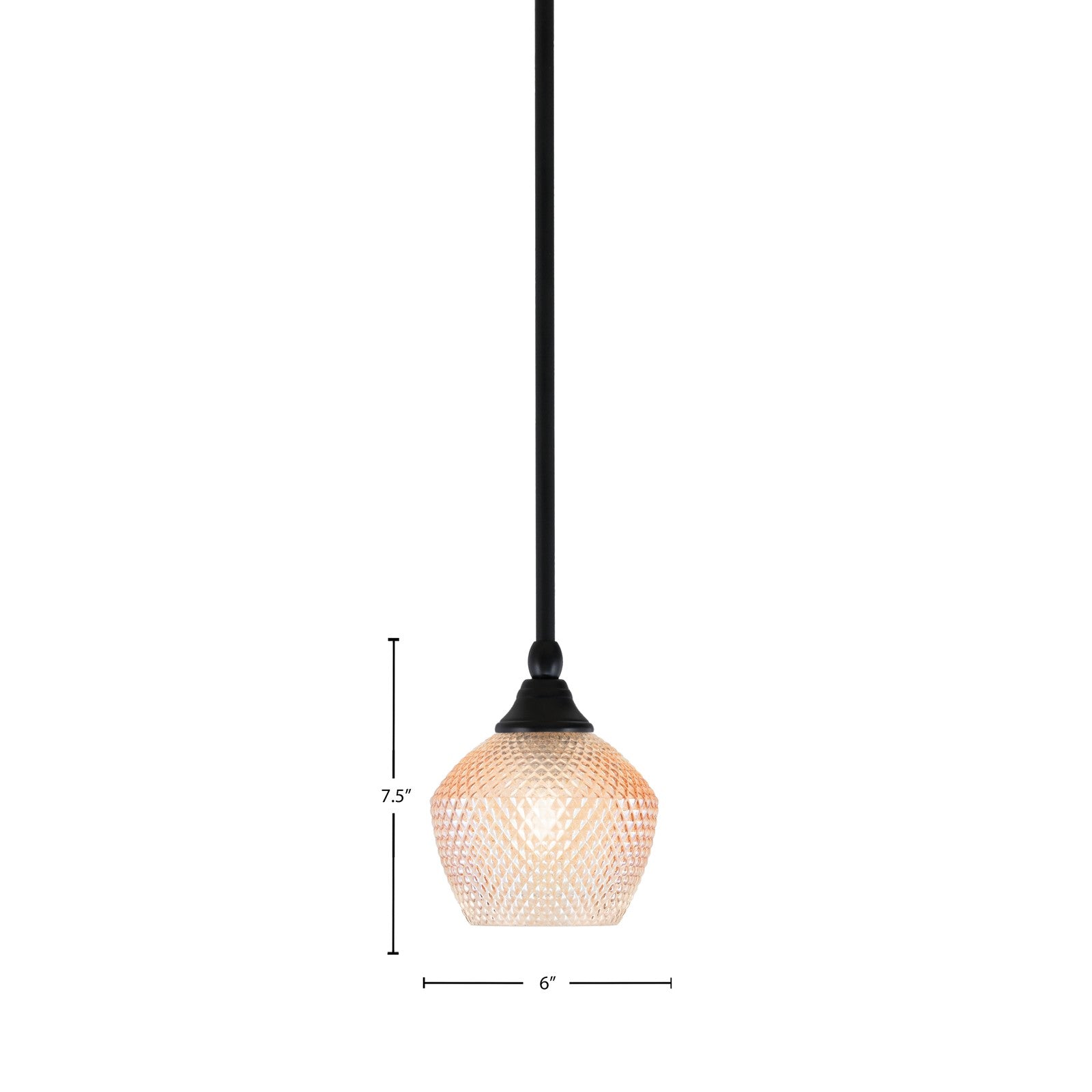 Toltec Stem 6in 1-Light Mini Pendant | Industrial Matte Black Steel and Amber Textured Glass | Kitchen Island & Counter Accent | 6 x 7.5 in | Model 23-MB-4623