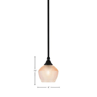 Toltec Stem 6in 1-Light Mini Pendant | Industrial Matte Black Steel and Amber Textured Glass | Kitchen Island & Counter Accent | 6 x 7.5 in | Model 23-MB-4623