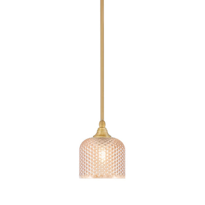 Toltec Stem 6in 1-Light Mini Pendant | New Age Brass Steel and Amber Textured Glass | Kitchen Island & Counter | 6 x 7.5 in | Model 23-NAB-4613