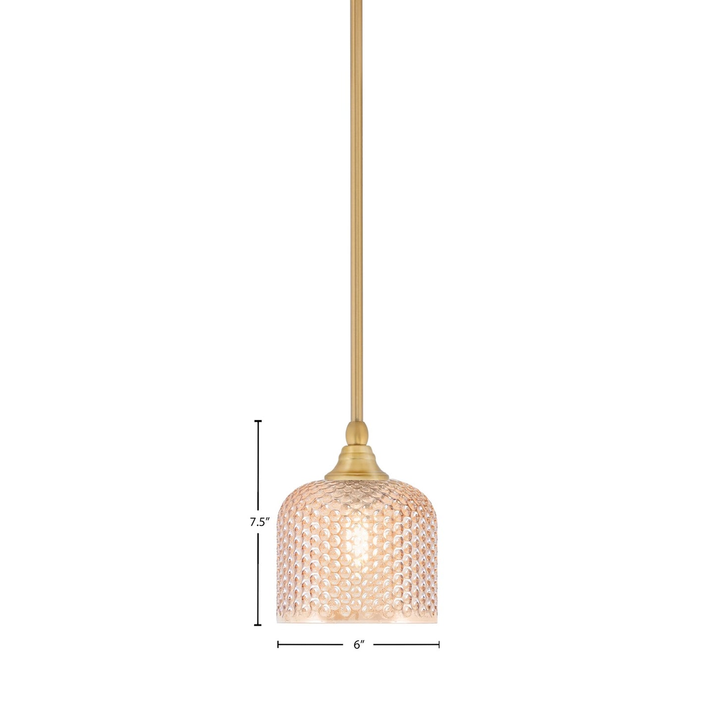 Toltec Stem 6in 1-Light Mini Pendant | New Age Brass Steel and Amber Textured Glass | Kitchen Island & Counter | 6 x 7.5 in | Model 23-NAB-4613