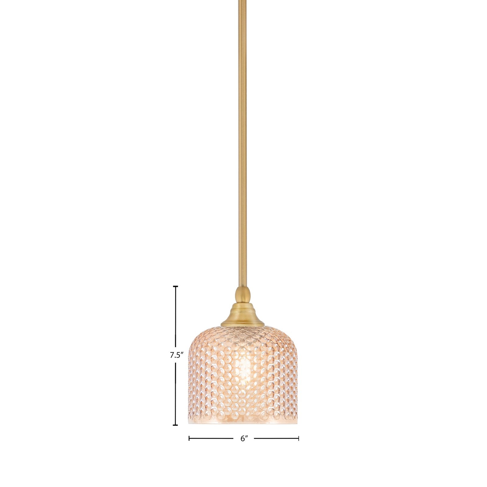 Toltec Stem 6in 1-Light Mini Pendant | New Age Brass Steel and Amber Textured Glass | Kitchen Island & Counter | 6 x 7.5 in | Model 23-NAB-4613
