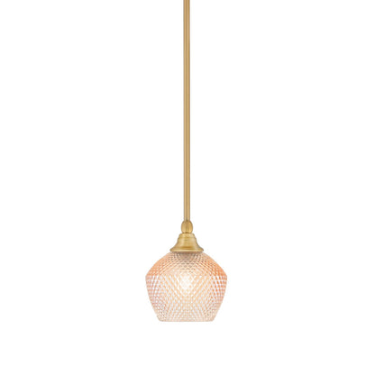 Toltec Stem 6in 1-Light Mini Pendant | Modern New Age Brass Steel and Amber Textured Glass | Kitchen Island & Counter Accent | 6 x 7.5 in | Model 23-NAB-4623