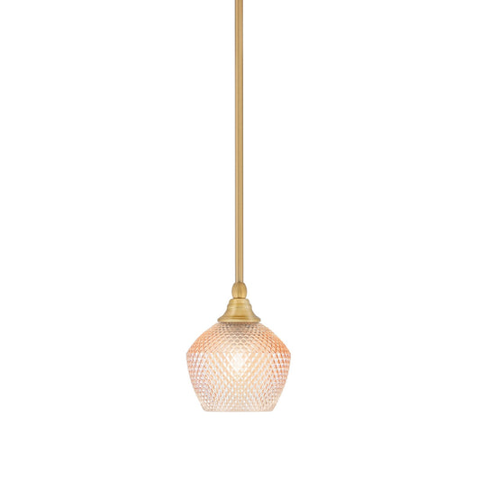 Toltec Stem 6in 1-Light Mini Pendant | Modern New Age Brass Steel and Amber Textured Glass | Kitchen Island & Counter Accent | 6 x 7.5 in | Model 23-NAB-4623
