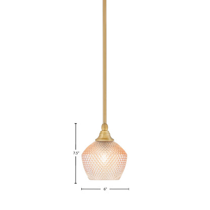 Toltec Stem 6in 1-Light Mini Pendant | Modern New Age Brass Steel and Amber Textured Glass | Kitchen Island & Counter Accent | 6 x 7.5 in | Model 23-NAB-4623