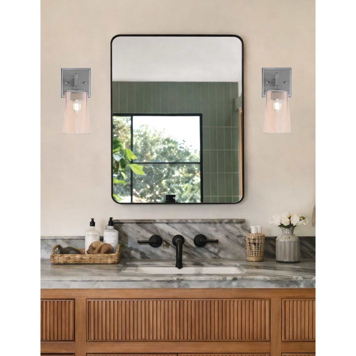 Toltec Corbin 1-Light Wall Sconce | Modern Graphite Steel and Amber Gradient Glass | Bathroom & Hallway Vanity Light | Model 2311-GP-263